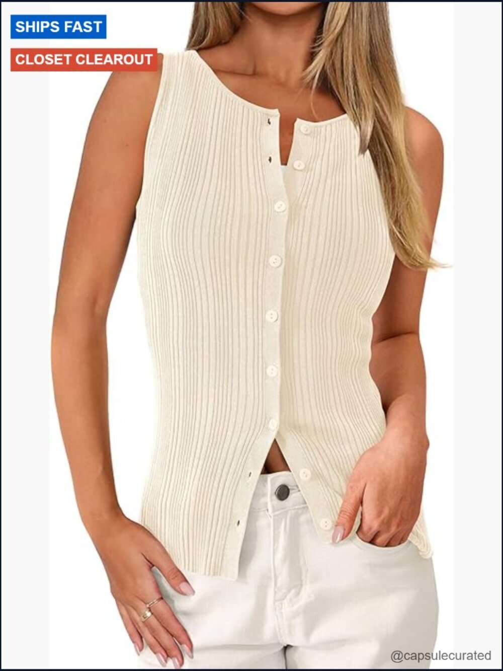 Sleeveless Button Down Tank Top Ribbed Knit Slim Fit Y2K Going Out Vest